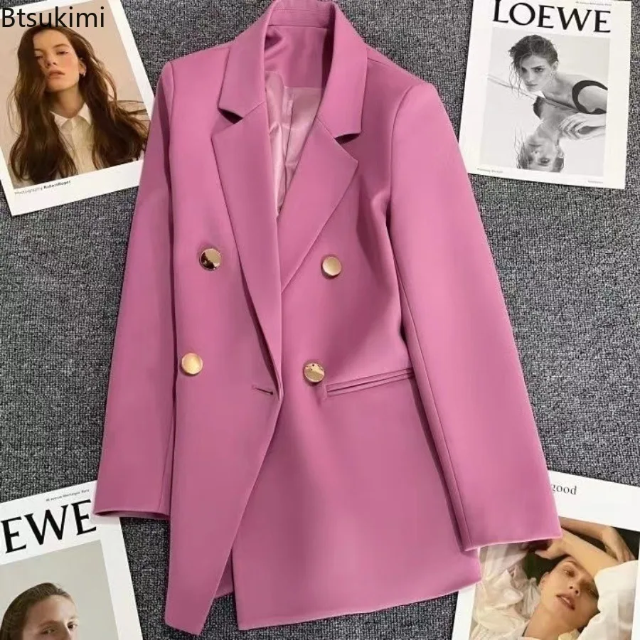Women's Fashionable Suit Jacket Luxurious Double Breasted Solid Color Top Ladies' Spring and Autumn Elegant Office Casual Jacket
