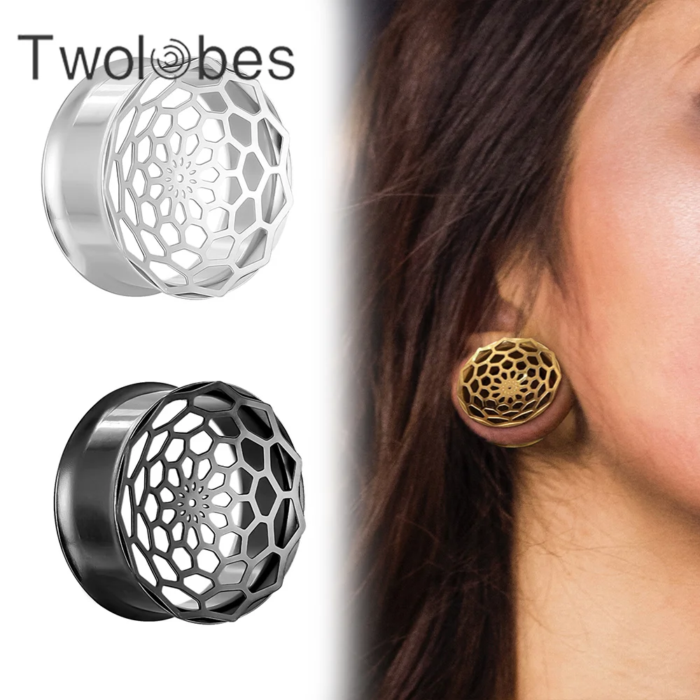 Twolobes 2PCS Ear Gauges 316 Stainless Steel Tunnels Expander Stretchers Piercing Women Body Jewelry Saddle Plugs