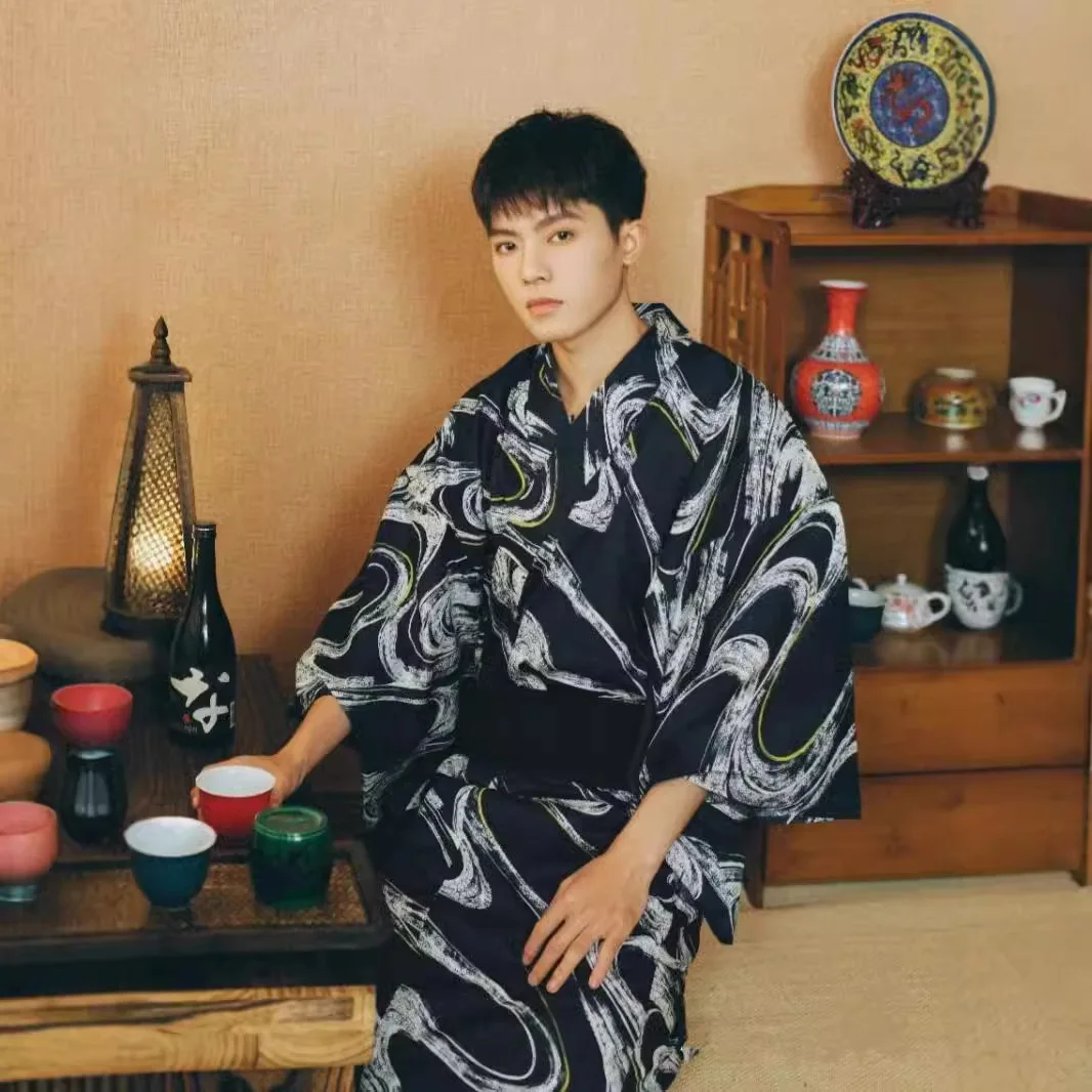 Kimono Men Formal Attire Traditional Improvement Japanese Men's Kimono Samurai Bathrobe Photography Clothings