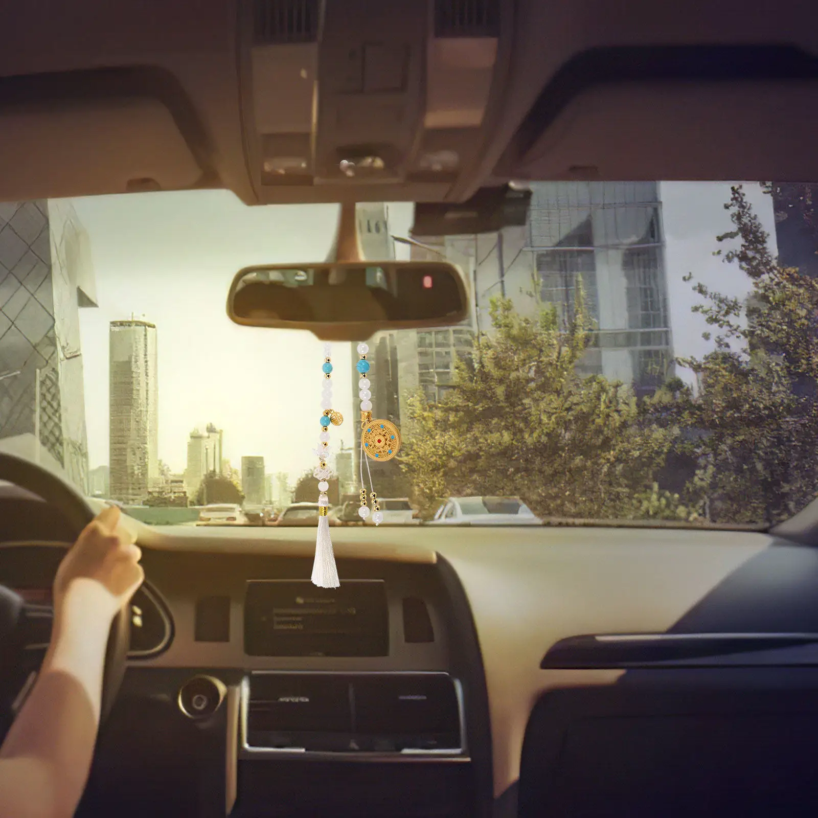 

Элегантное ажурное круглое зеркало заднего вида с кисточкой, подвесное украшение для автомобиля, винтажный китайский стиль, декор для интерьера, талисман Фэн-шуй