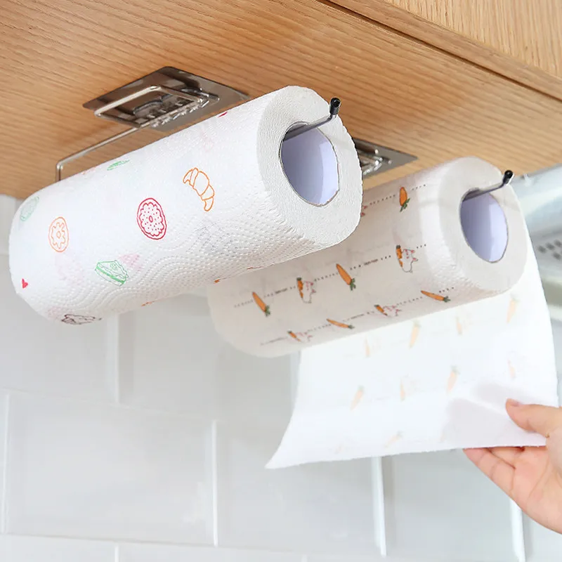 Lazy person cloth stainless steel bracket without punching pasted with kitchen bathroom toilet tissue storage rack hanging rack