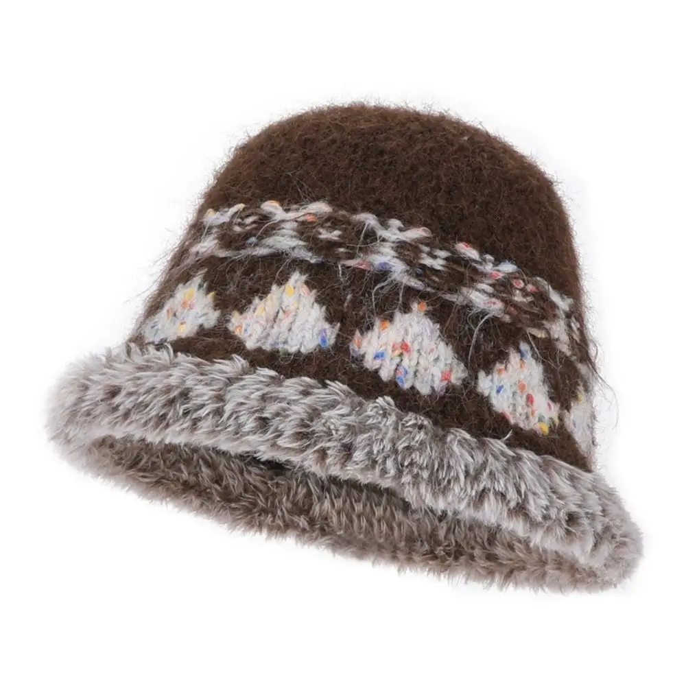 Jacquard Design Knitted Bucket Hat Knit Texture High-end Fabric Jacquard Knitted Hat Retro Style Face-flattering Shape