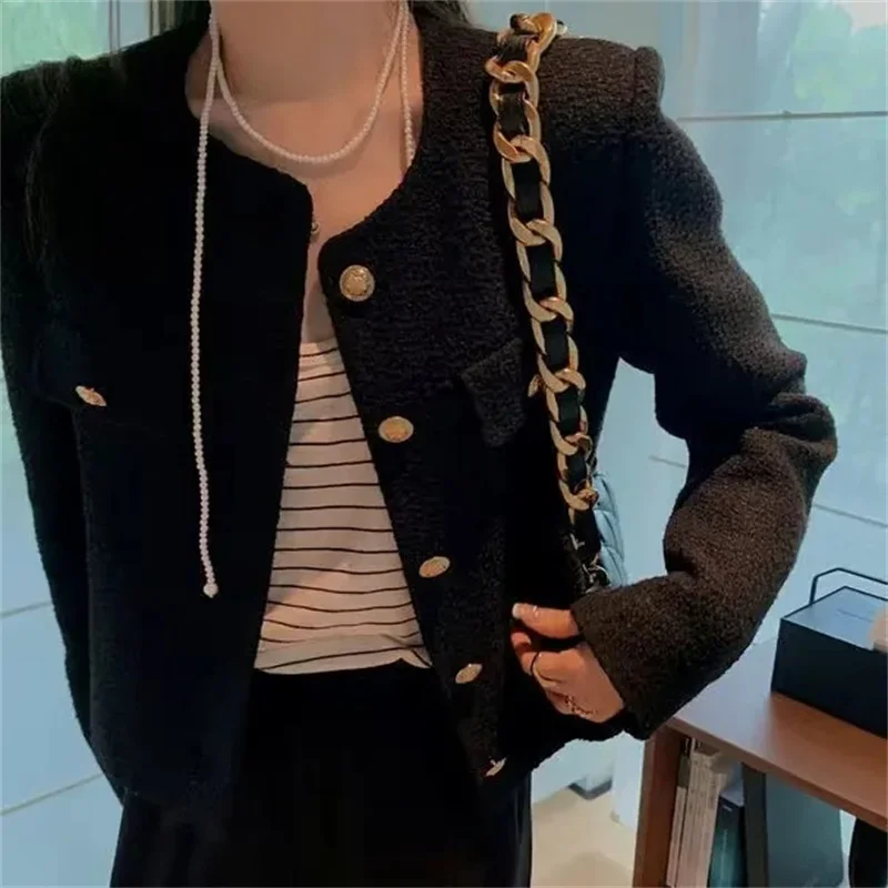 

French Small Fragrance Coat Women's New Short Jacket Spring Autumn 2025 Small Cardigan Slim Thin Tweed Outerwear Ladies Overcoat