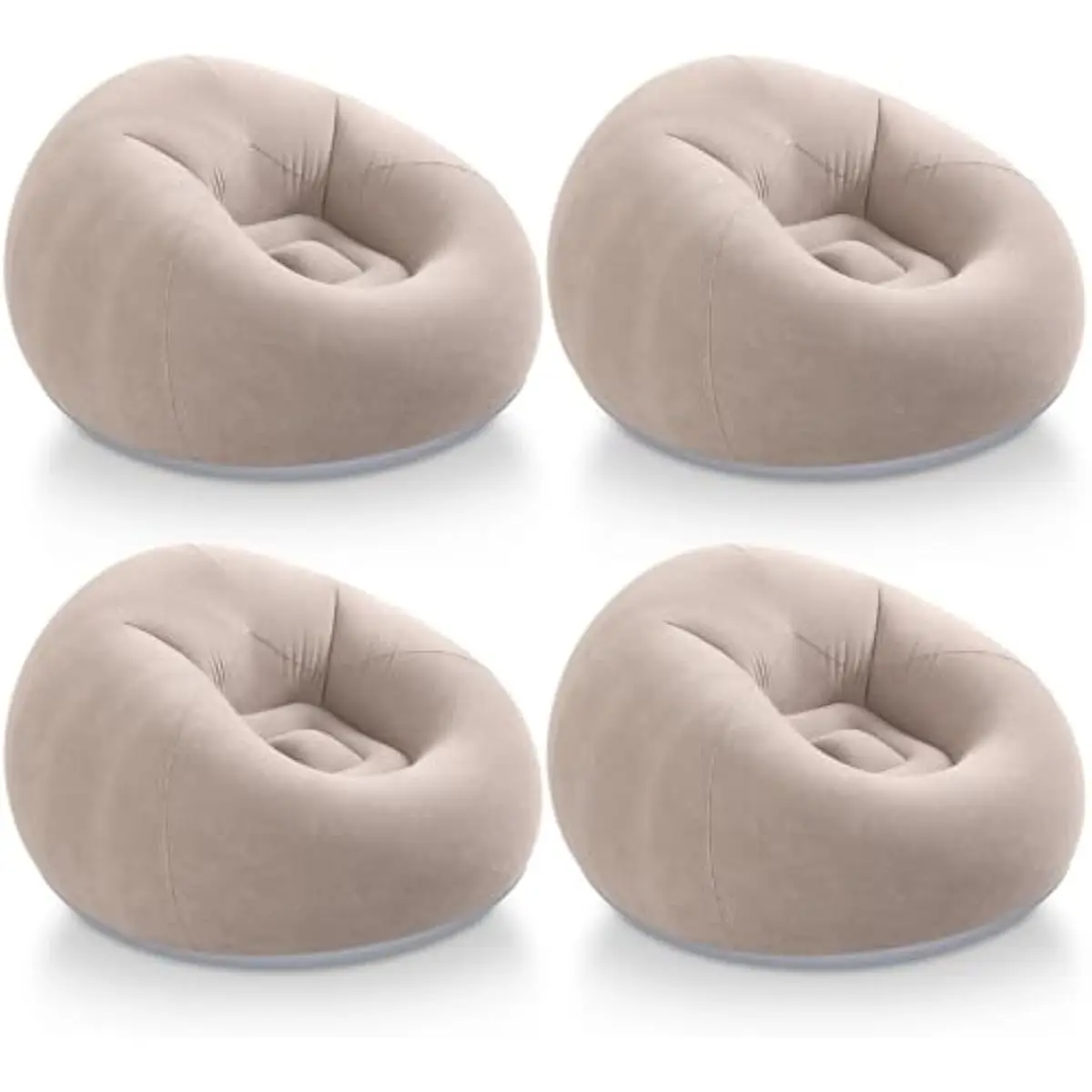 Inflatable Lounge Seats in Warm Coffee Hue with Silver Base | Foldable PVC Bean Bags for Indoor Outdoor Relaxation | 4 Pack Mode