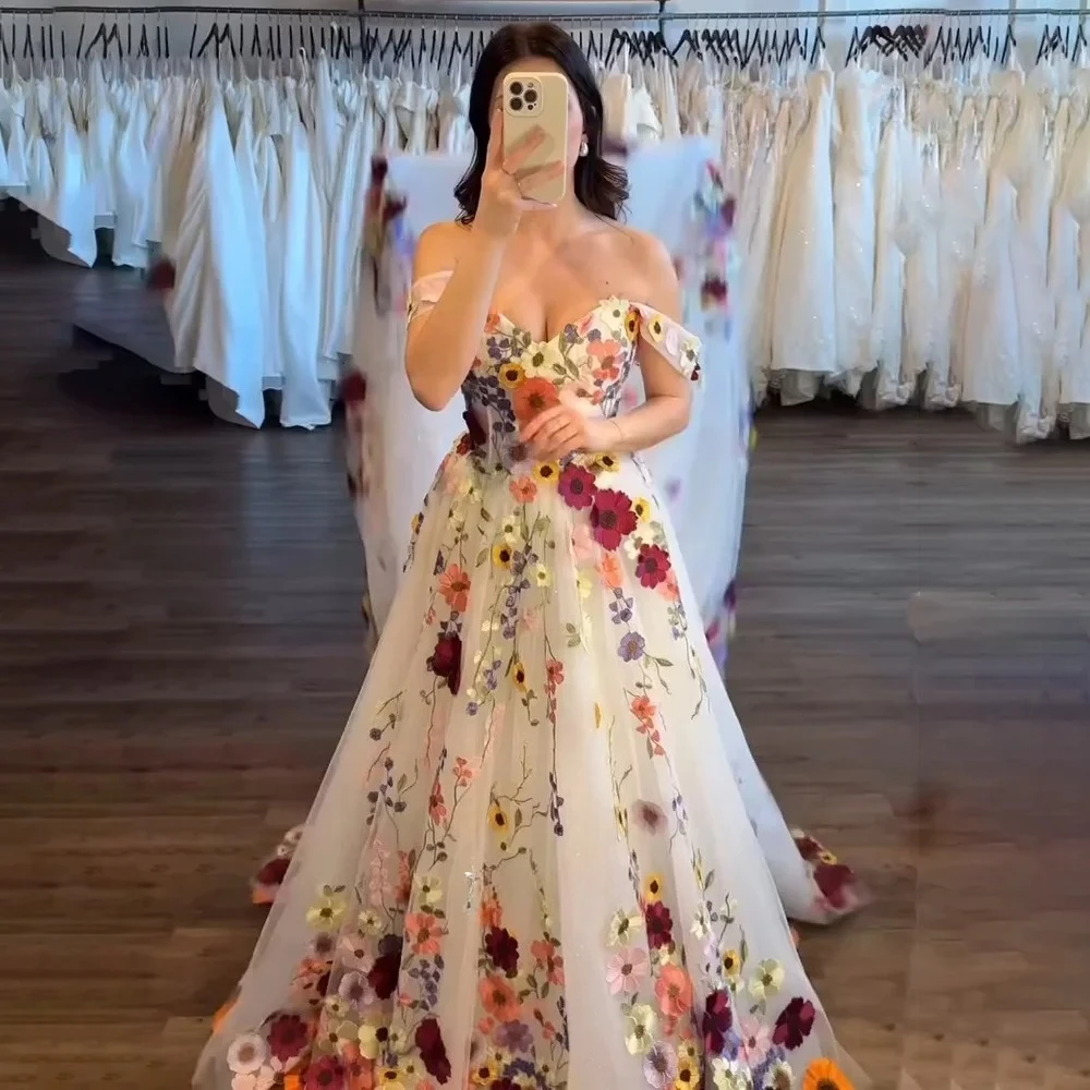 فستان حفلات على شكل حرف a فساتين حفلات مطبوعة بالورود 2026 بدون أكتاف فساتين سهرة على شكل قلب حفل فيستدوس دي فييستا مخصصة #2