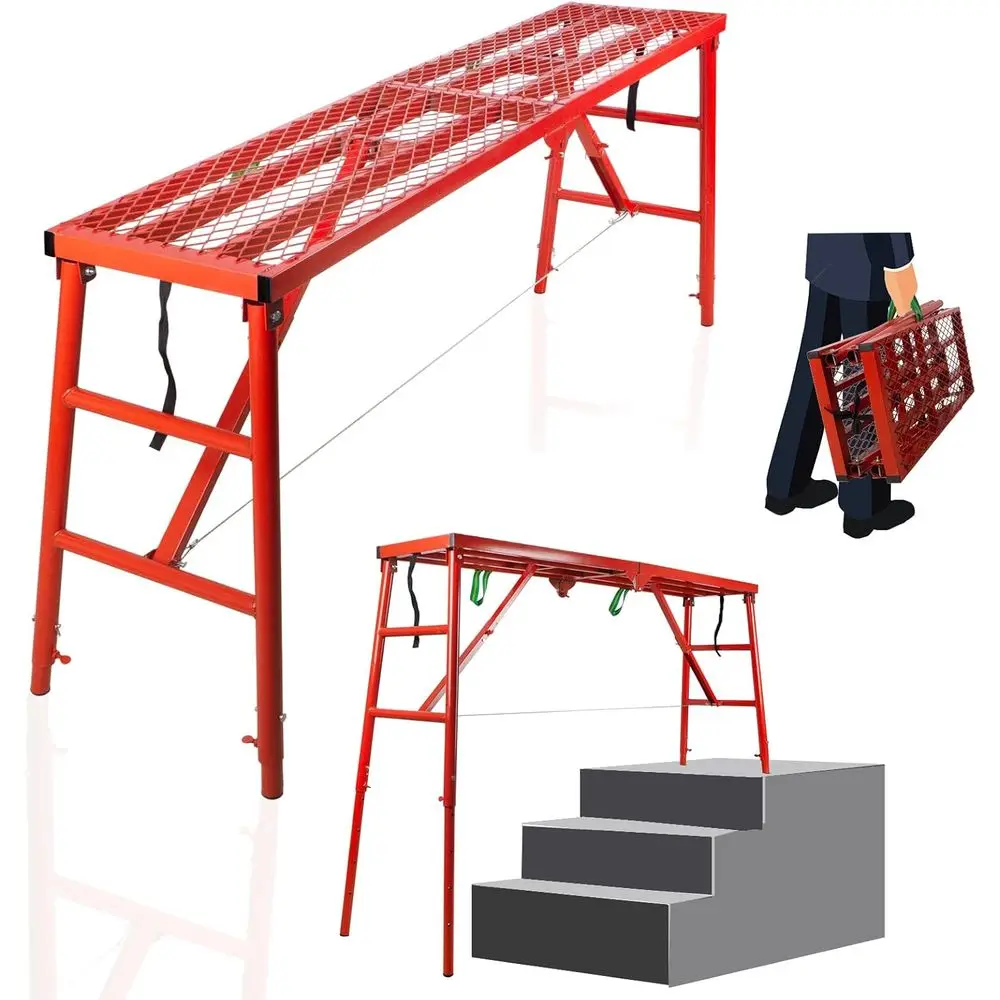 olding Scaolding Platorm, 71(L) x15.7(W) x51(H)''770 Lbs, Adjustable Steel Industrial Step Ladders, Portable Heavy Duty Work Pla