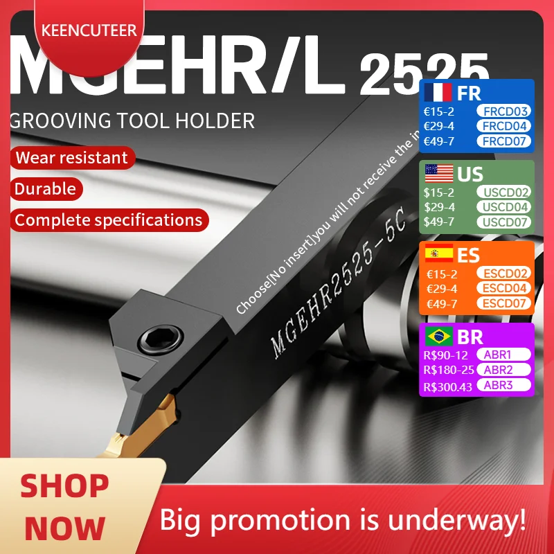 

MGEHR/L Grooving Tool Holder with MGMN150/200/300/400/500 Carbide Grooving Inserts Compatible with MGEHR2525-2 MGEHR2525-3