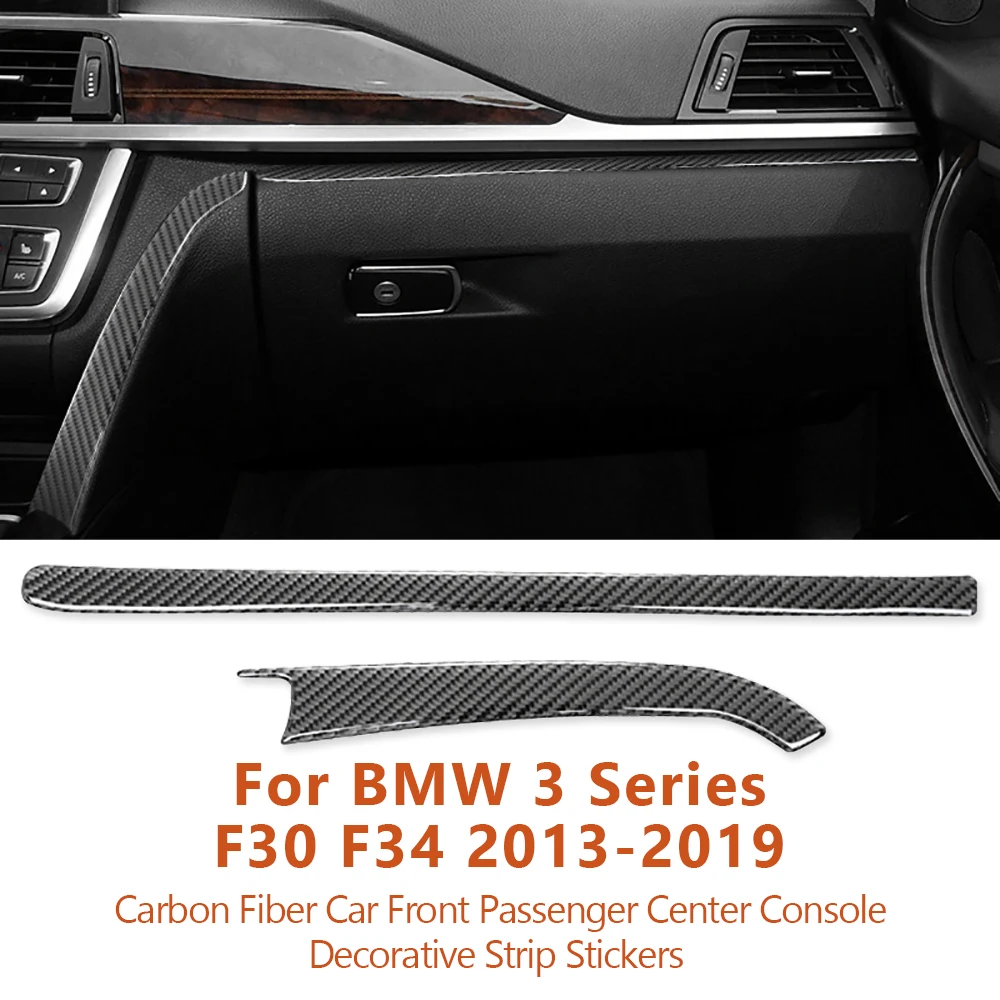 For BMW 3 Series F30 F34 2013-2019 Carbon Fiber Car Front Passenger Center Console Decorative Strip Stickers Inter Accessoriess