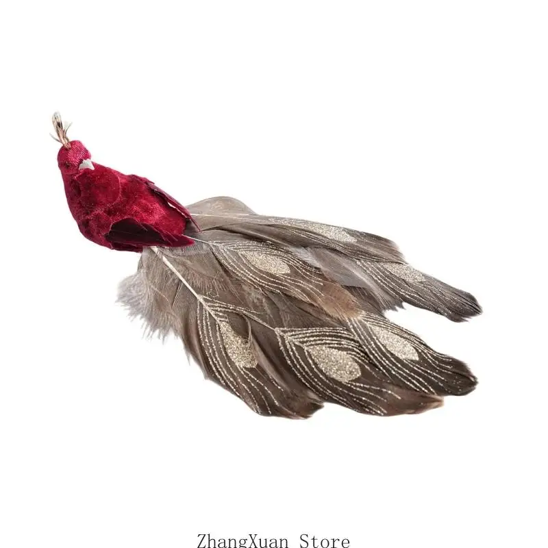 Weihnachtsbaumschmuck, vogelförmiger Vogelschmuck aus Stoffschaum mit geschichtetem Schwanz und Metallclip für den – Detail 3