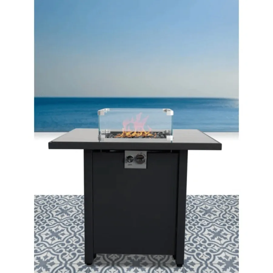 30 Powder-Coated Metal Fire Pit for outdoor use, black finish, rust-resistant and weatherproof