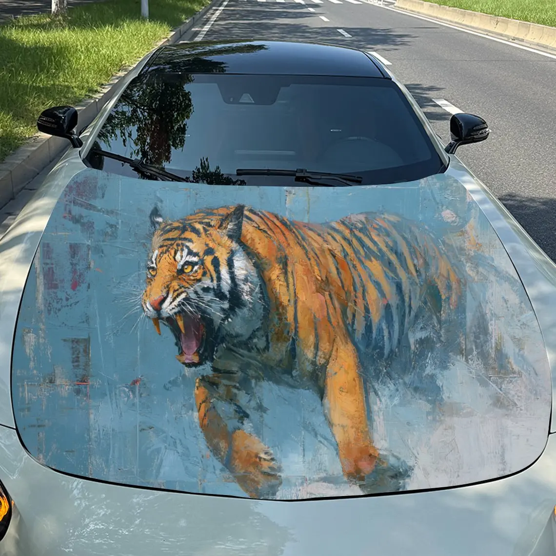Fun Tiger Car Hood Stickers - Self-Adhesive, Waterproof and Durable Vinyl Wrap, Decorate And Protect Your Car - The Gift For Car