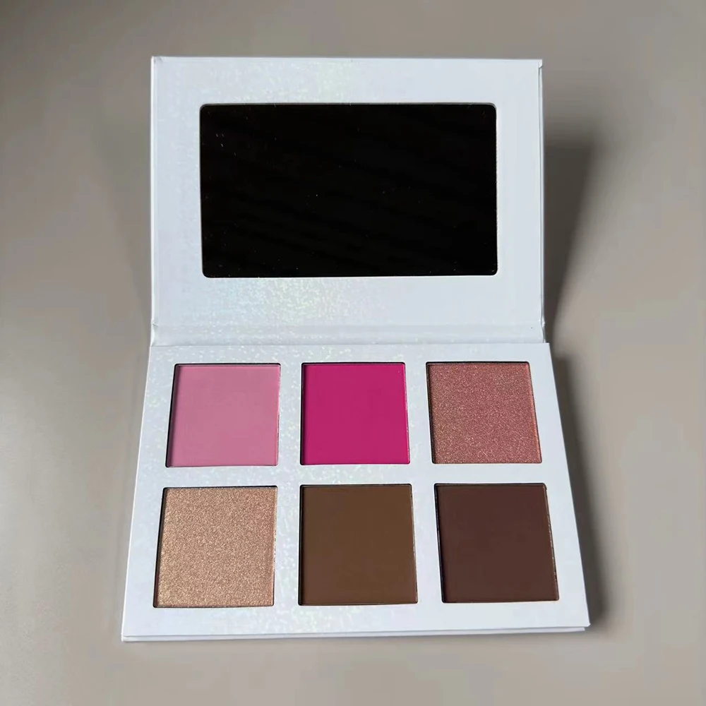 

Private Label Blush Powder Custom Logo 6-color Waterproof Pigment Square Hole Highlight Blusher Contouring Palette Face Makeup