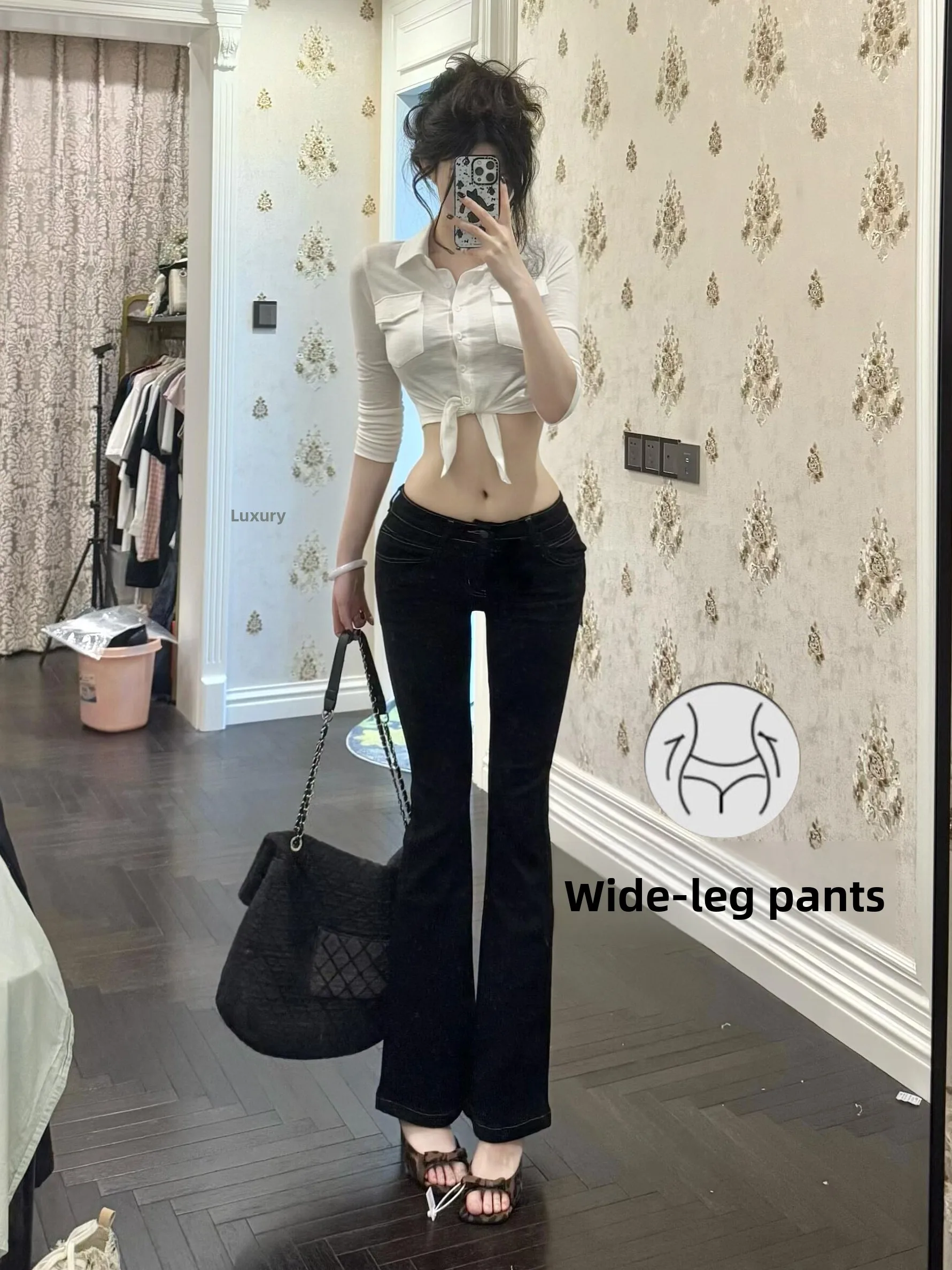 

Женские джинсы Slim Fit с низкой посадкой, длинные брюки с расклешенными штанинами, эффект удлиненных ног, облегающие, микро-клеш, деним, повседневные