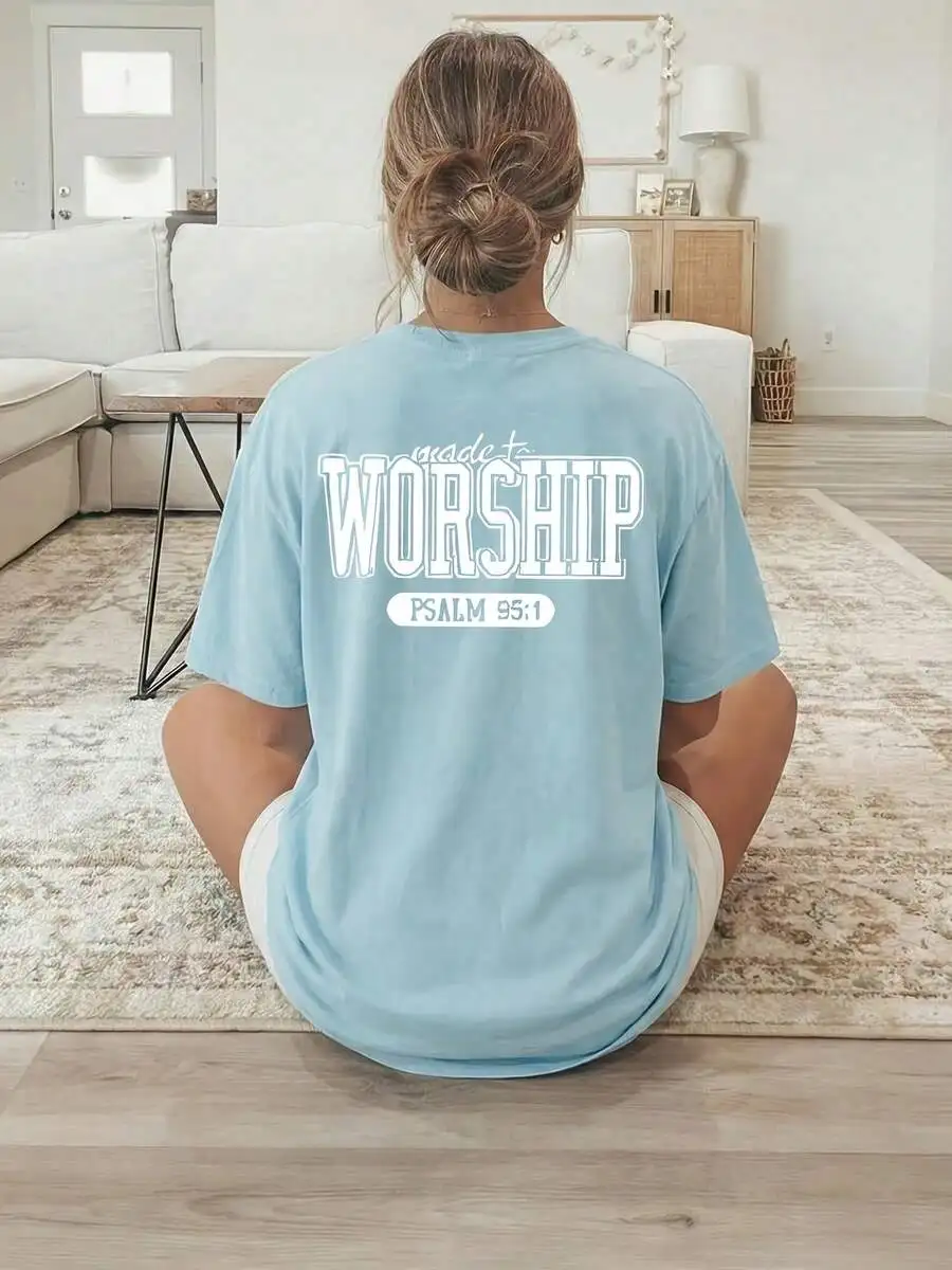 2026 Fashion New Arrival Womens Worship T Shirt Psalm 95 1 Verse Print Round Neck Short Sleeve Machine Washable Casual Church Top S To 7XL Basic Top T Shirt