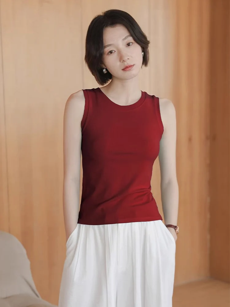 

Красный жилет женский летний новый Sle для похудения круглый Ne Svel Base irt Faionable универсальная внутренняя одежда для поездок на работу Sle