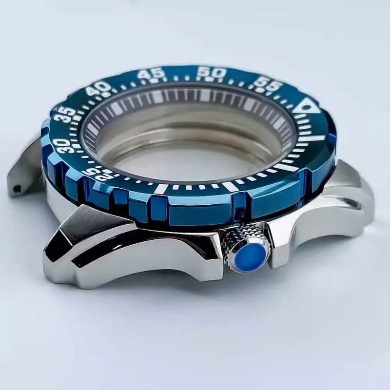 Mod 44mm Sapphire Glass Bezel Insert Scale Chapter Ring Countdown Chronograph Watch Case Fit for Seiko 601 Diving NH35 Movement