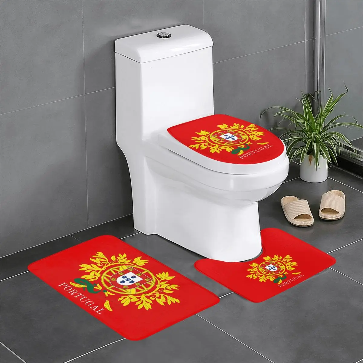 

Флаг Португалии, 3-х шт., коврик для ванной, набор для ванной комнаты, крышка для унитаза, домашний декор, нескользящий ковер, напольный коврик