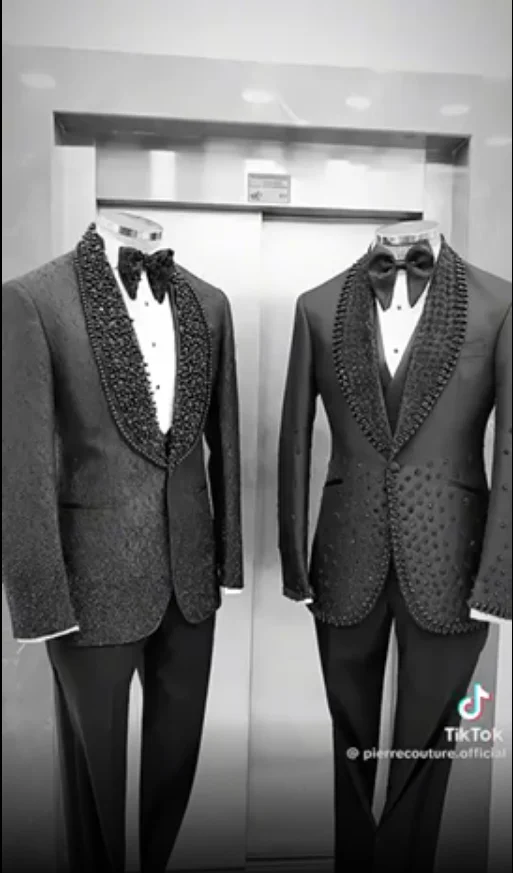 Men\'s Suits Tailored 2 Pieces Sequins Beads Blazer Shawl Lapel One Button Sparkly Wedding Slim Diamonds Custom Made Plus Size