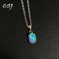 CSJ Elegant Natural Opal Pendant 925 Silver Sterling Gemstone Oval 7*9mm Necklace for Women Party Birthday Jewelry Gift