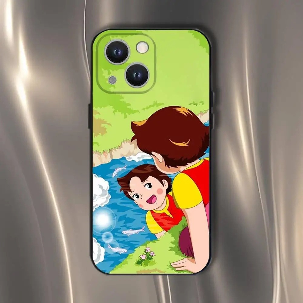 Capa de telefone Heidi dos desenhos animados para iPhone 16,15,14,13,12,11,Pro,XS,Max,XR,Plus,E,SE4,Mini capa macia preta