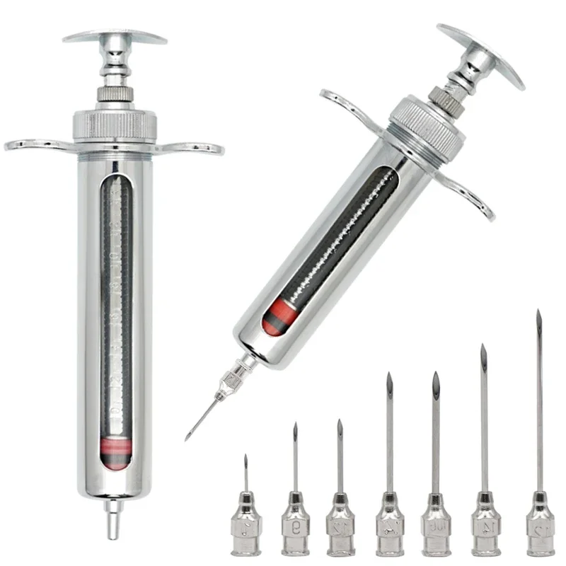 

10/20/30/50ml Syringe Adjustable Dose Vaccine Injection 304 Stainless Steel Needle Pinhead Farm Livestock Veterinary Tools