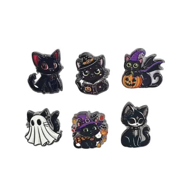 50/100pcs through-hole double-sided relief Halloween dark little black cat ghost pumpkin bead accessories DIY handmade bead acce