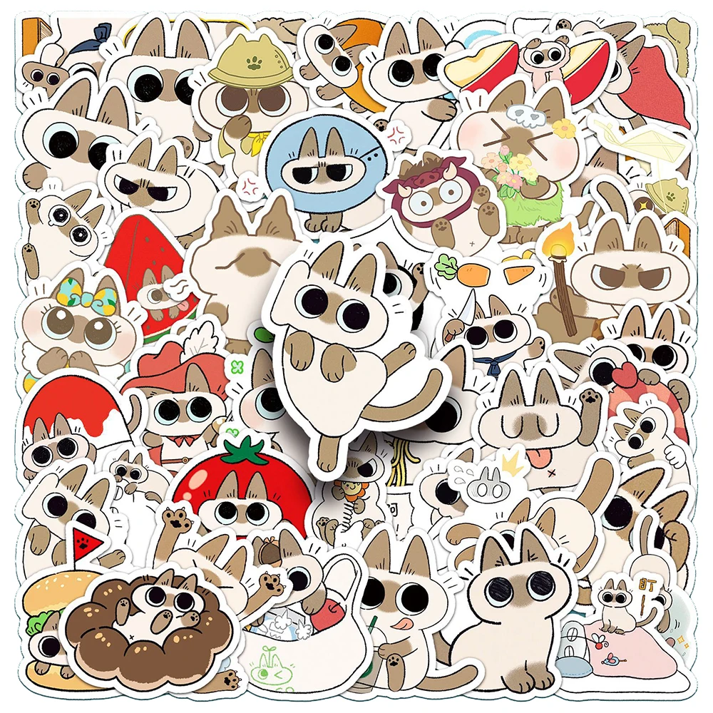 10/30/50pcs Kawaii Siamese Cat Stickers Cute Cartoon Animal Kitten Decal DIY Notebook Stationery Phone Graffiti Sticker Kids Toy