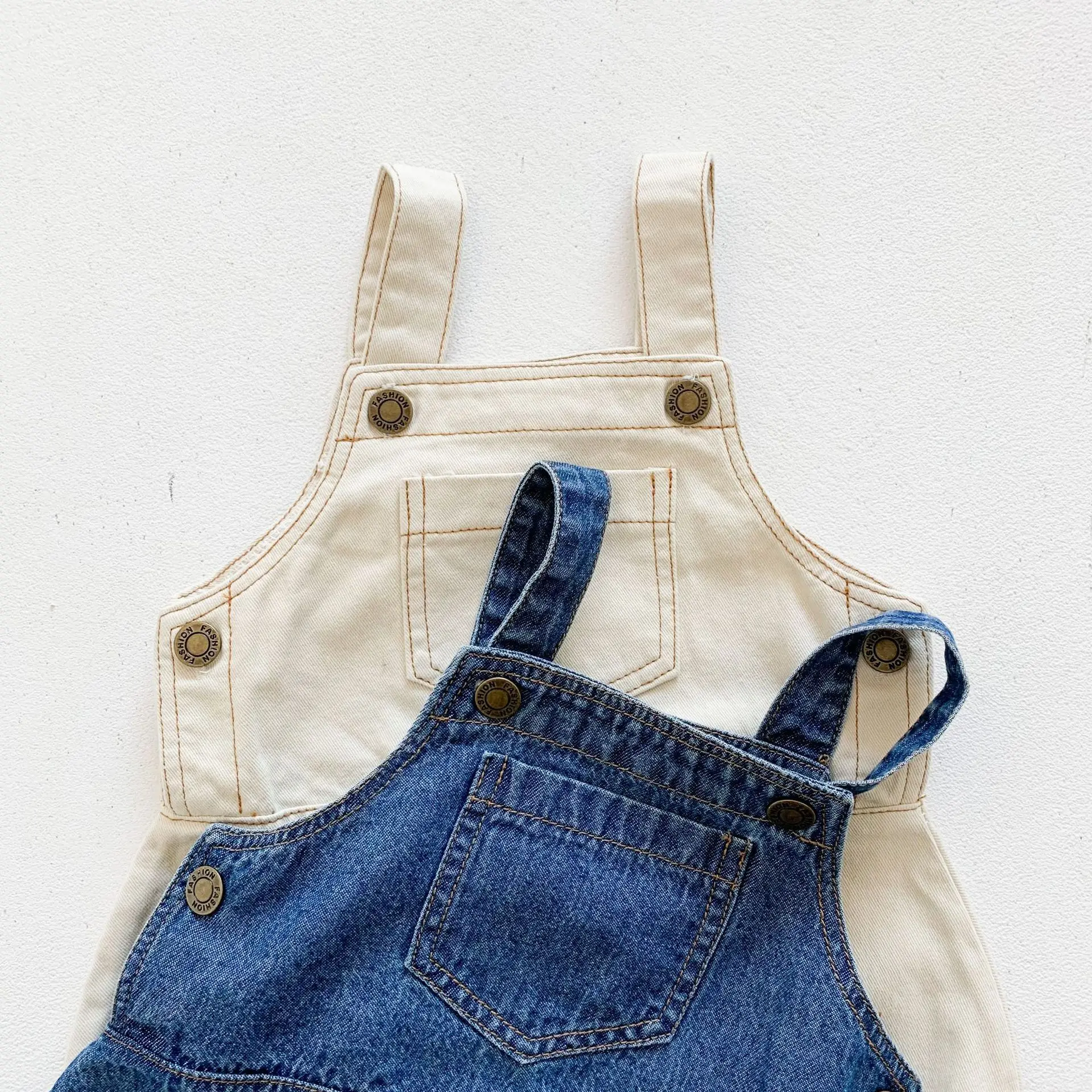 2023 novo no verão infantil recém-nascido meninas meninos sem mangas sólido denim macacão outwear crianças macacões do bebê de algodão bodysuits