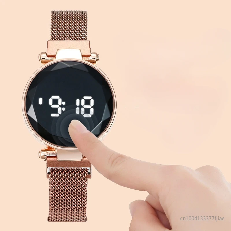 Relojes de lujo para Mujer, Reloj de pulsera de acero inoxidable y oro rosa para Mujer, Reloj Digital LED para Mujer, Reloj electrónico 2024