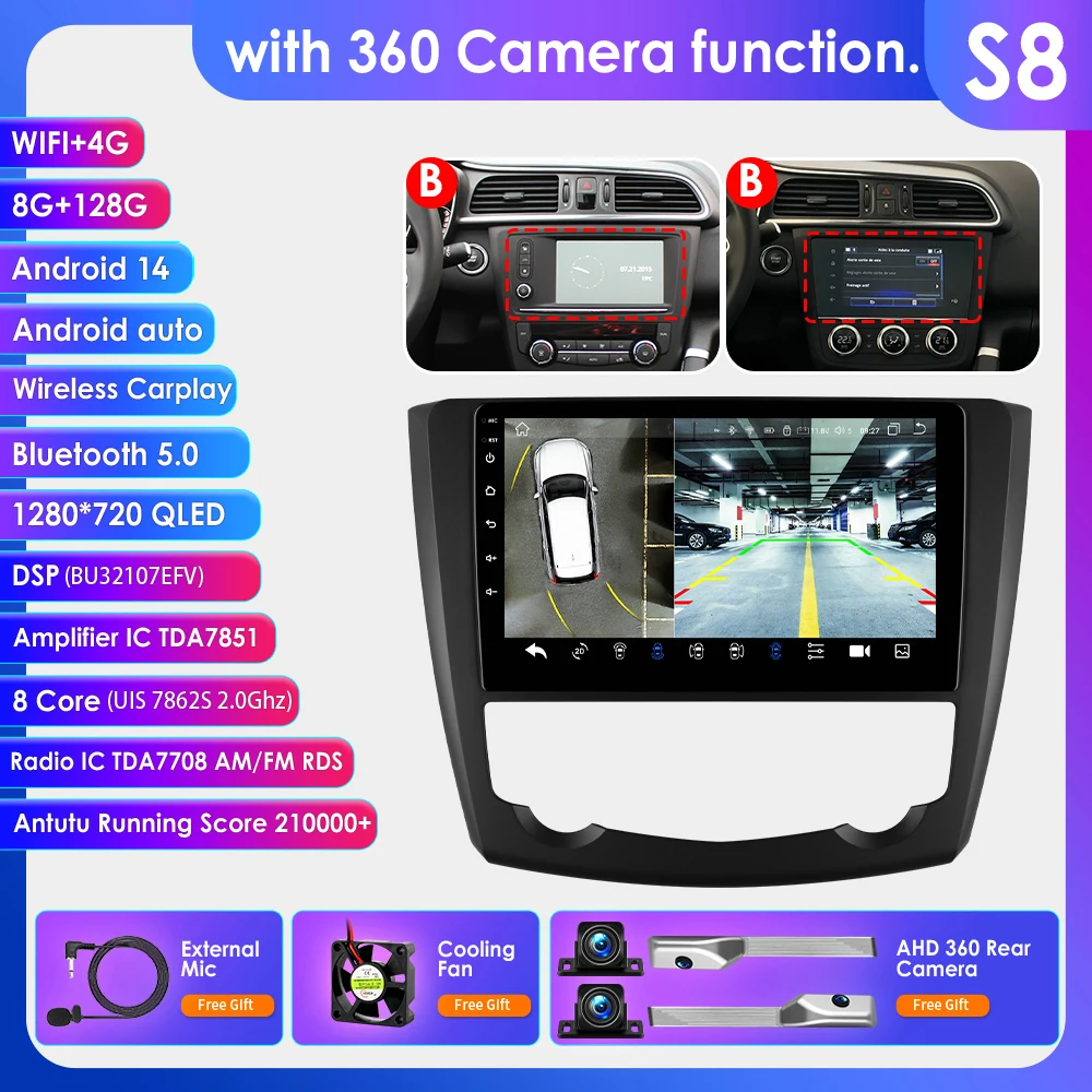 Hizpo Android Draadloze CarPlay Auto Autoradio voor Renault Kadjar 2015 - 2019 Intelligente Systemen DSP SWC RDS GPS Stereo Autoradio 8-core