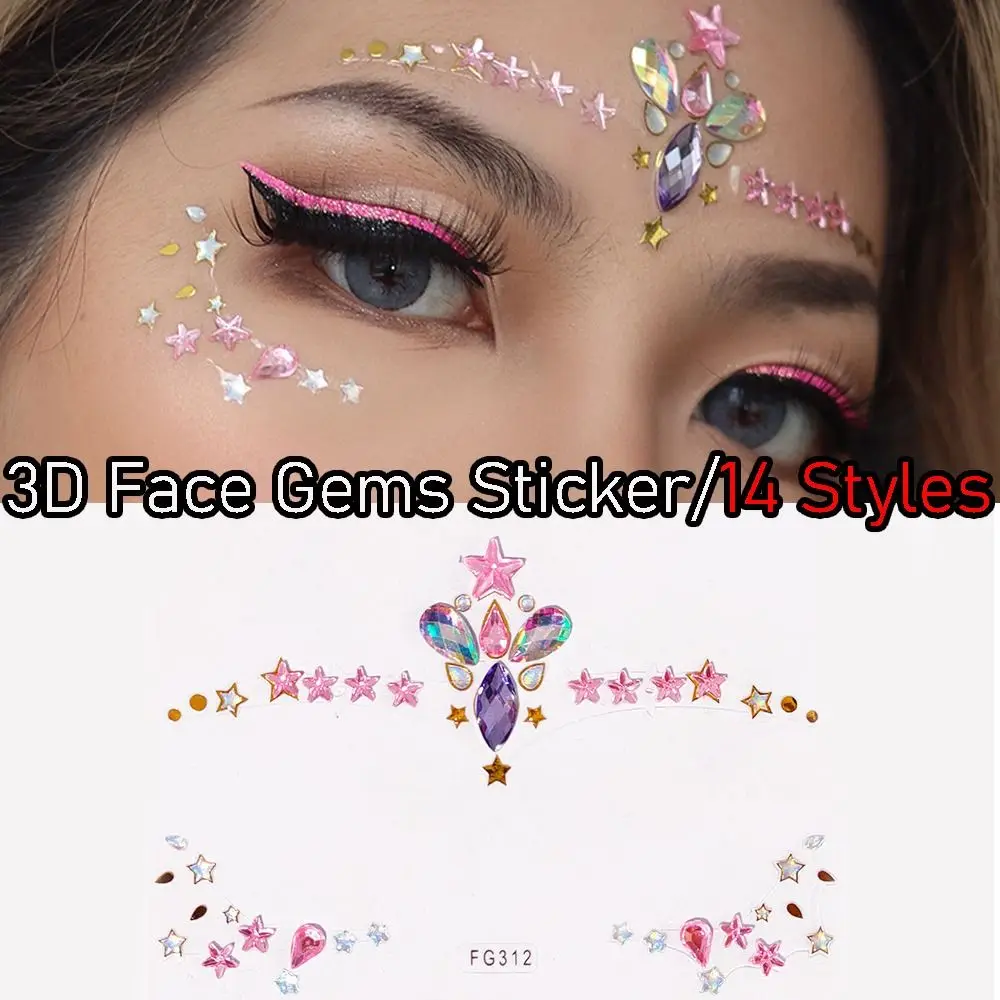 New Gems 3D Face Sticker Jewels Music Festival Tattoo Face Rhinestones Sticker Shiny Diamond Body Art Decoration Body