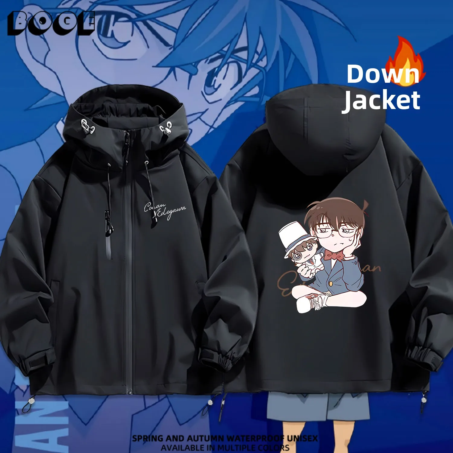 

Conan Anime Thief Kid Bla Crow Jaet down Coat Hooded Student Casual Faion Waterproof Outdoor Wear Polyester Fiber
