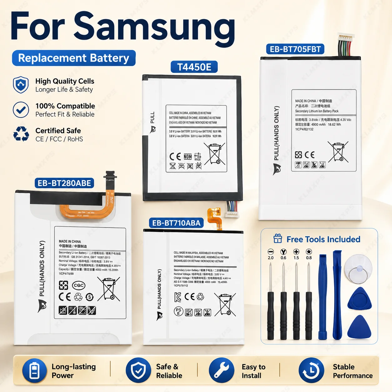 1PC EB-BT705FB Battery for Samsung Galaxy Tab S2 8.0 SM-T710  S 8.4  A 7.0 T310 let Repair Replacement Spare Cell