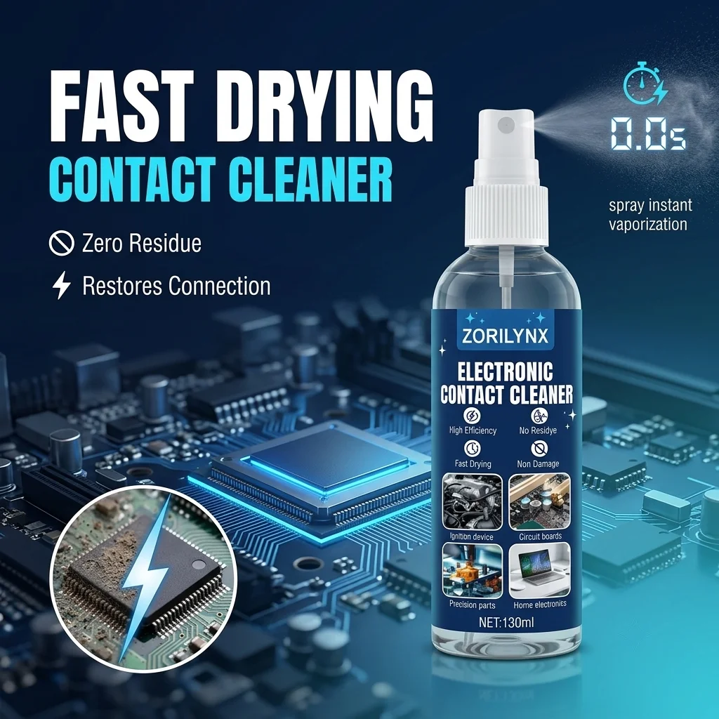 Fast Drying Electronic Contact Cleaner Spray, Non-Conductive Quick Dry Cleaner for PCB Circuit Board PC Phone Switch Daily Clean