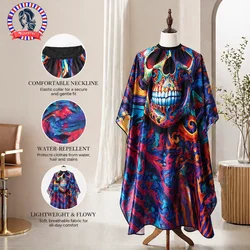 Skull Print Design – Vibrant Mexican Skull Print Salon Barber Cloth Adjustable Snap Closure Haircut Apron for Hair Styling