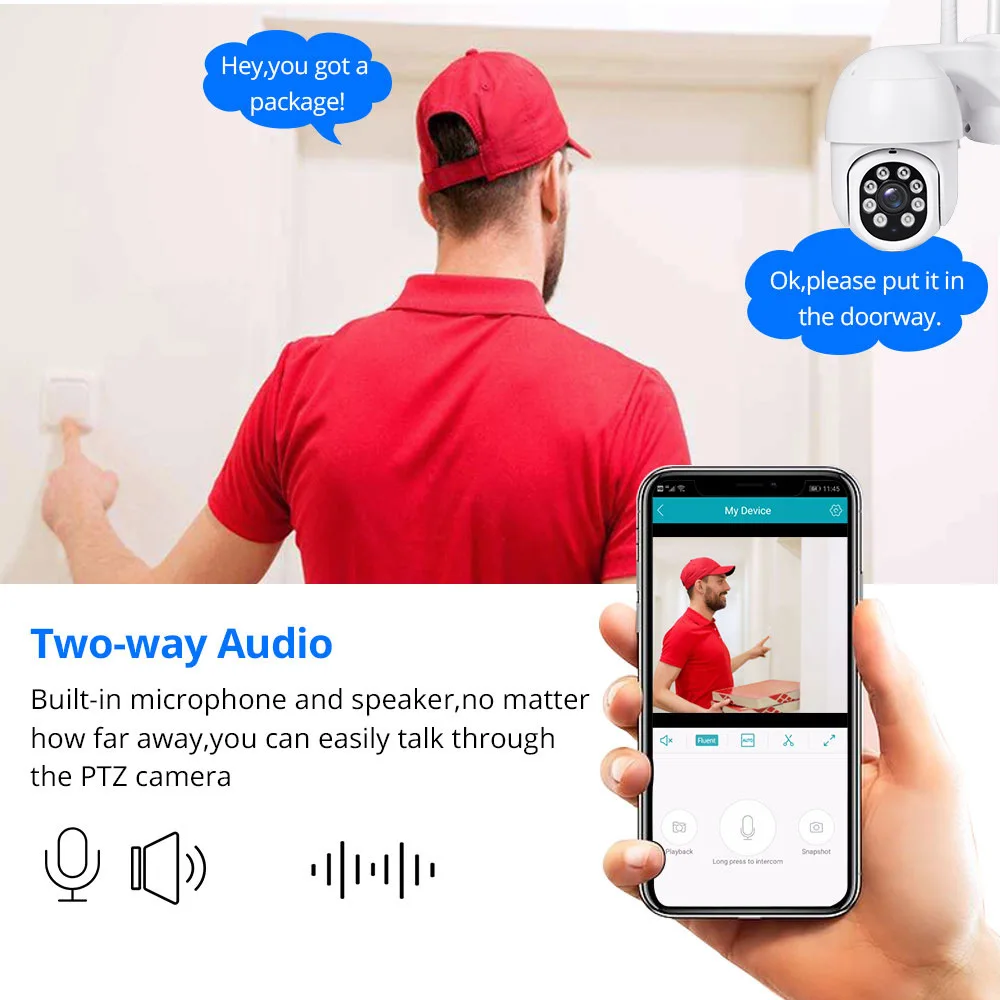 Network Monitoring Package Security CCTV Network Camera System Kit PTZ Rotary Two-Way Intercom Night Vision WiFi Connection