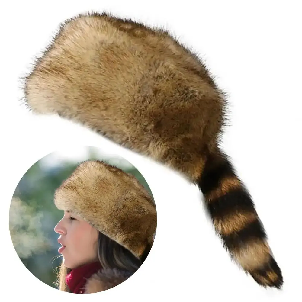 Raccoon Tail Faux Fur Hat Comfortable Windproof Winter Warm Ear Protection Hat Thickened Beanies Hat