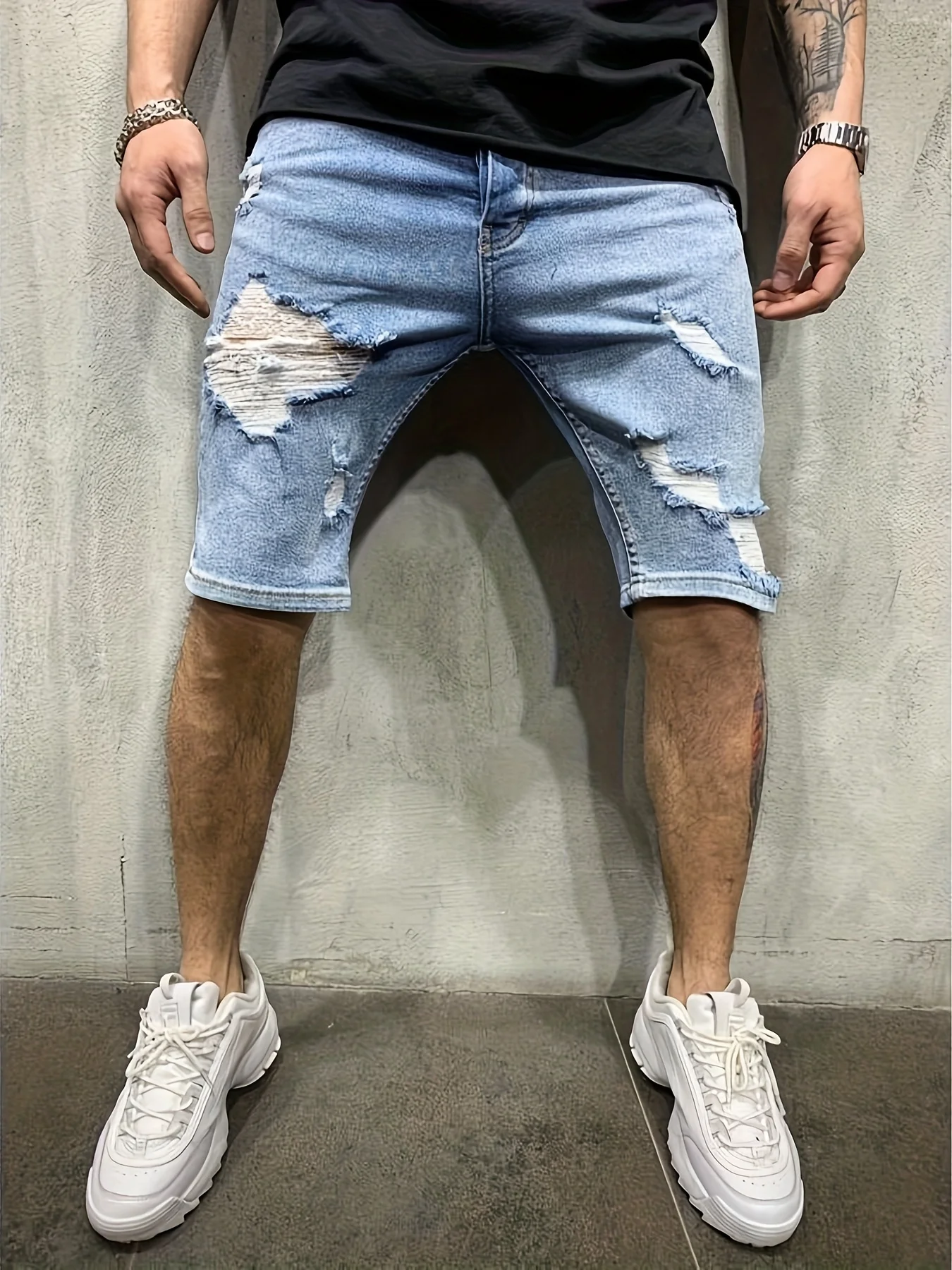 

Men's Summer Breathable Ripped Denim Shorts, Stretchy Light-Colored Knee-Length Shorts with Unique Frayed Edges and Skin-Friendly Fabric, Suitable for Home Leisure, Daily Commuting, and Casual Gatherings with Friends, and Are a Great Gift for Men