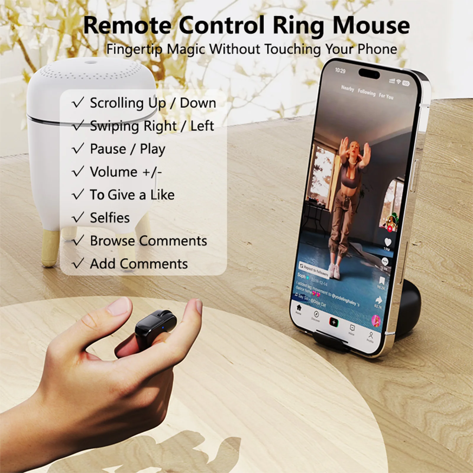 BT Scrolling Ring with A Touchpad Remote Control Air Finger Ring Mouse for PC Laptop Tablet & Mobile