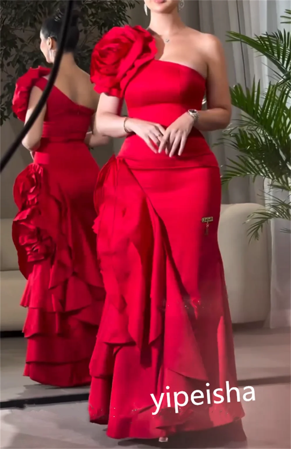 Women Customized Asymmetrical One-Shoulder Sheath Prom Dress Formal Ocassion Gown Flower Satin vestido de casamento 2023