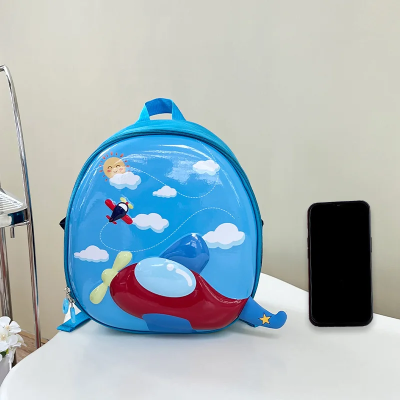 Tas Ransel Desain Pesawat Kartun Lucu & Kulit Telur untuk Anak Laki-laki Balita dengan Tali Nyaman untuk Kembali ke Sekolah.