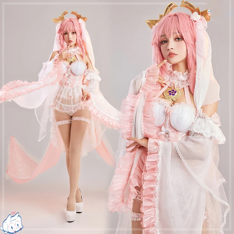 2026 لعبة Genshin Impact Yae Miko أزياء تنكرية للزواج الوردي فستان الزفاف موضة يومية ملابس للحفلات زي الهالوين