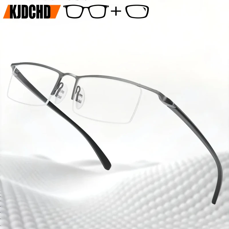 

KJDCHD деловые мужские оптические очки в полуоправе по рецепту, большие размеры, прогрессивные мультифокальные очки для близорукости и дальнозоркости