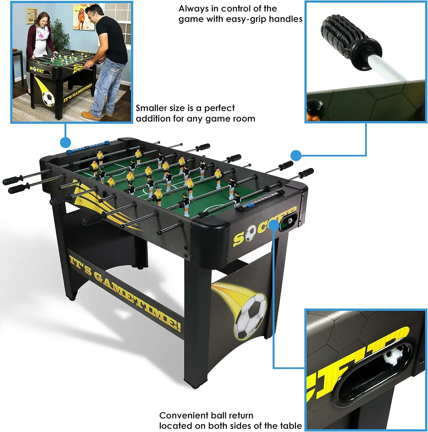 Foosball Table for Home, Game Room with 2 Balls - Standard Size Soccer Tabletop