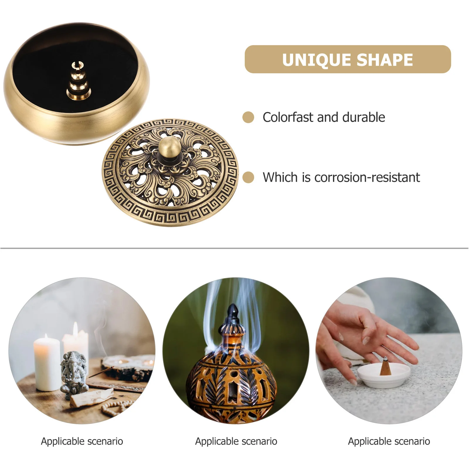 

Copper Incense Burner Vintage Style Exquisite Damaskeen Pattern Home Decoration Aromatherapy Censer Desktop Incense Stove