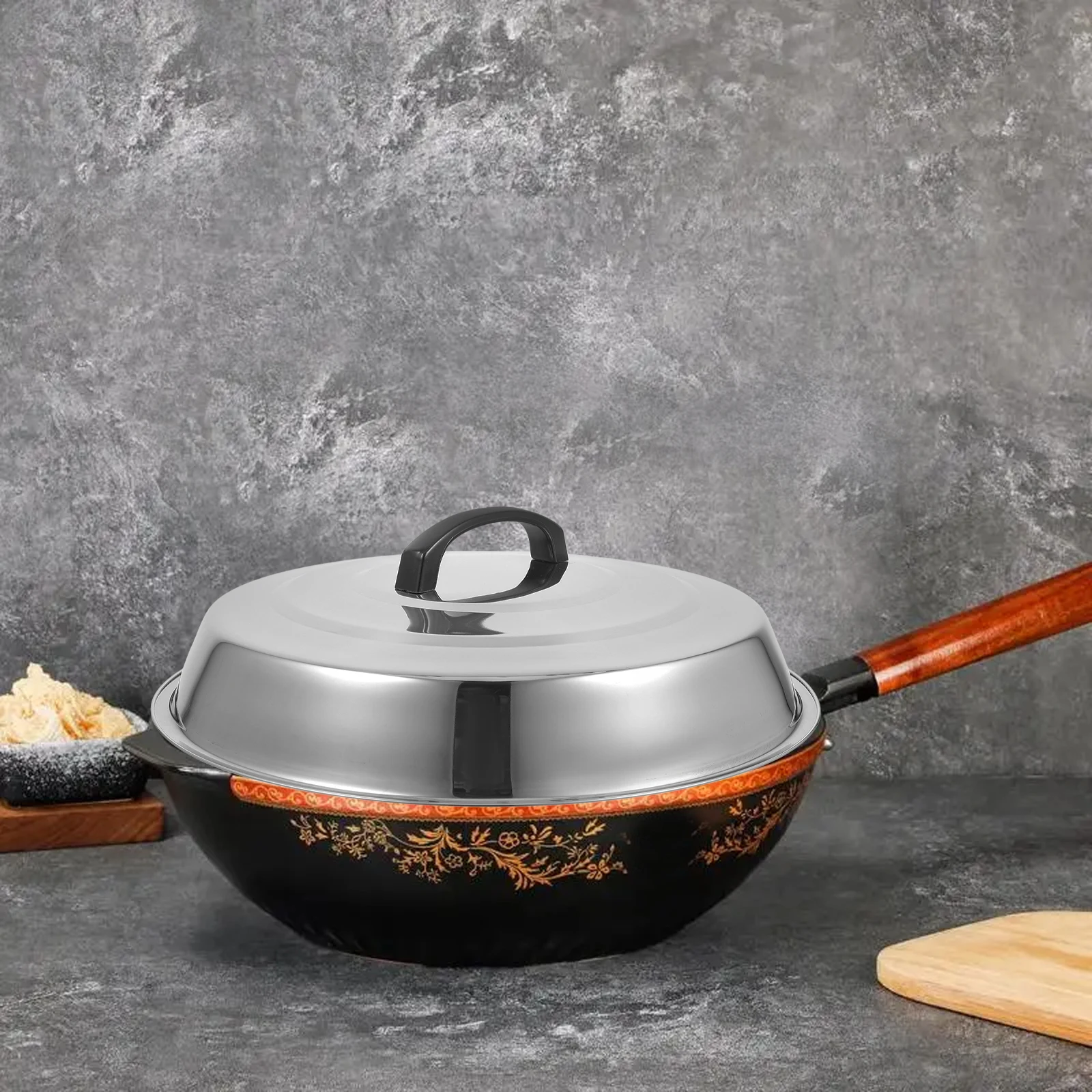 

2 Pcs Wok Cover Stainless Steel Pot Lid Replacement Griddle Dome Basting Cover Fry Pan Skillet Lid Kitchen Bar Accessories