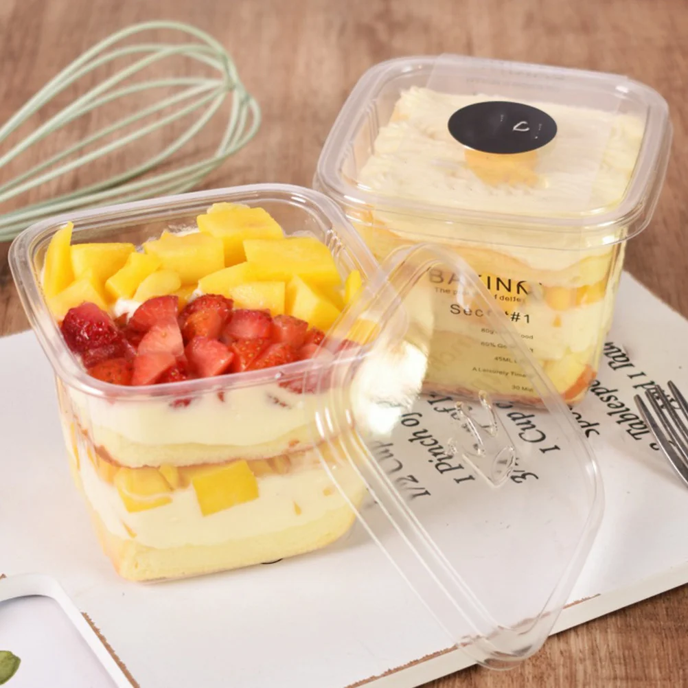 

50 set Cake Boxes Square Shape Plastic Disposable Pack Boxes For Mousse Cake Baking Packing Bakery Supplies Portable Dessert