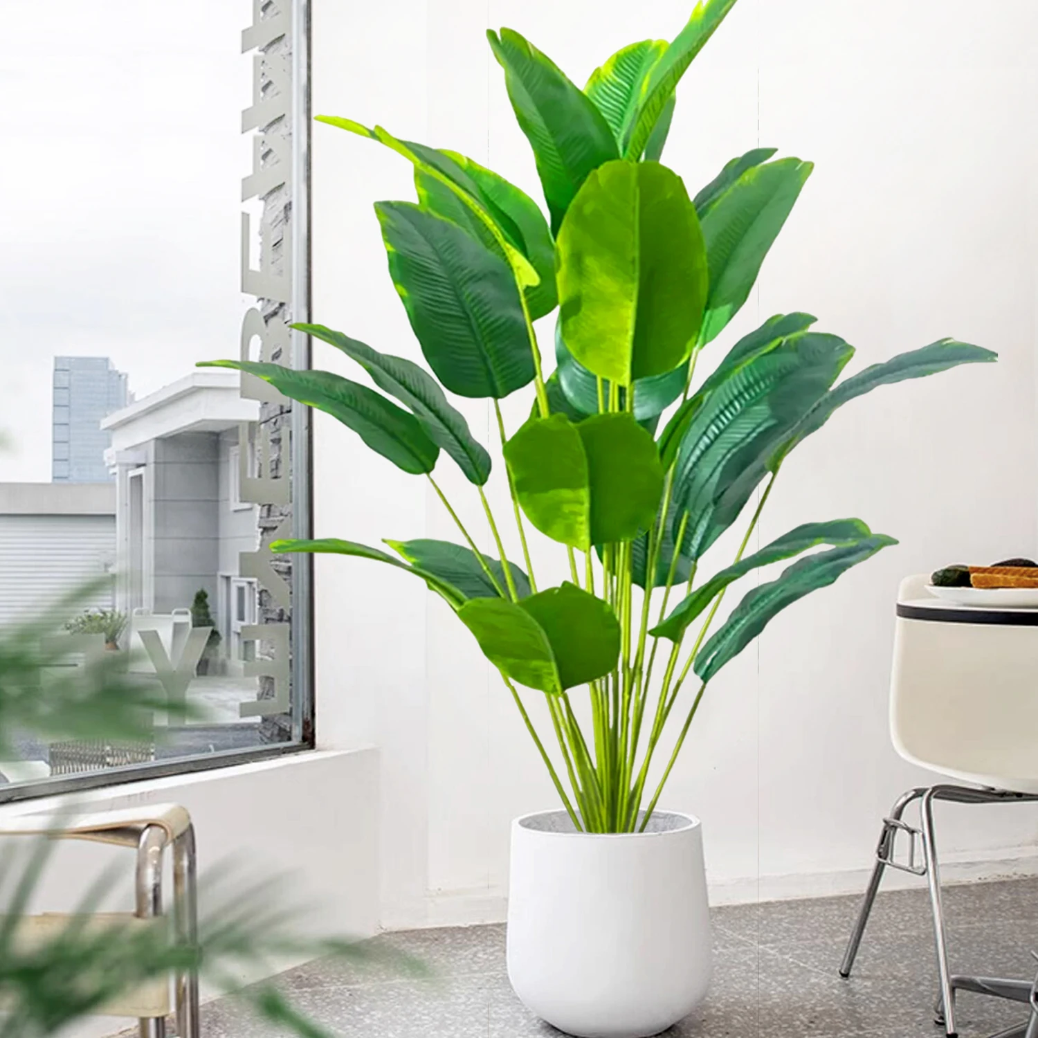 120cm（47.2in) Artificial Tropical Palm Tree Fake Banana Plant Leaves Real Touch Strelitzia Plastic Plant for Home Garden