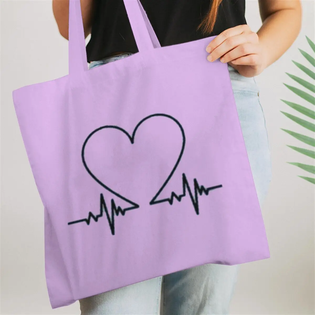 

Women's Handbags Love Heart Heartbeat Print Canvas Shopping Bags Perfect Valentine's Day Gift Chic Love Themed Shoulder Bag