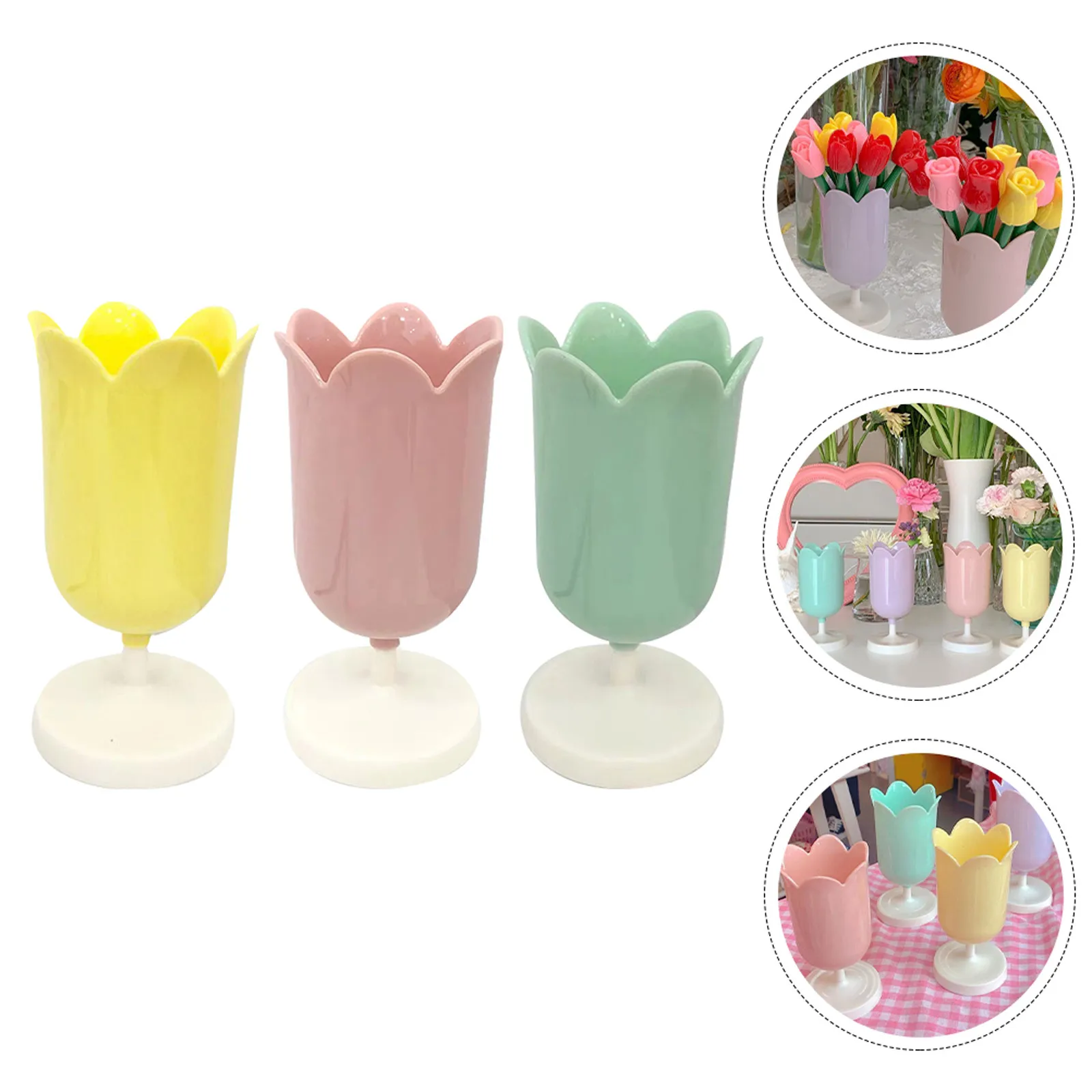 3Pcs Smooth Sturdy Flower Adornment Brush Pot Desktop Pen Holder Container Stationery Organizer Creative Flower Photo